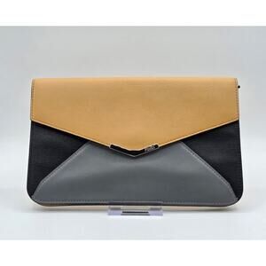Fendi Envelope Clutch Wallet Mustard Yellow Grey Leather Organizer Italy